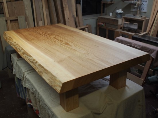 総杉造り杉超良杢一枚板座卓、完成！20131025-6