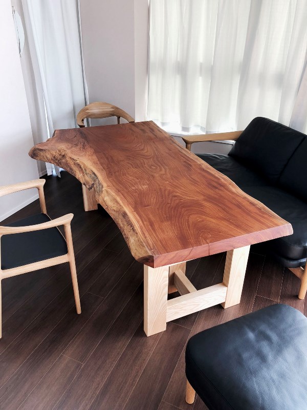 欅一枚板テーブル・ホワイトアッシュテーブル・座卓兼用脚20180120