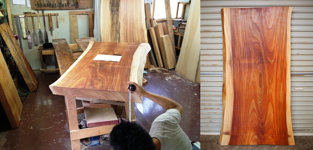 総欅造り欅一枚板厚盤座卓製作開始