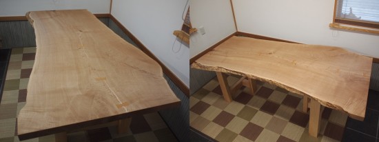 栗超幅広一枚板テーブル、完成20140308e