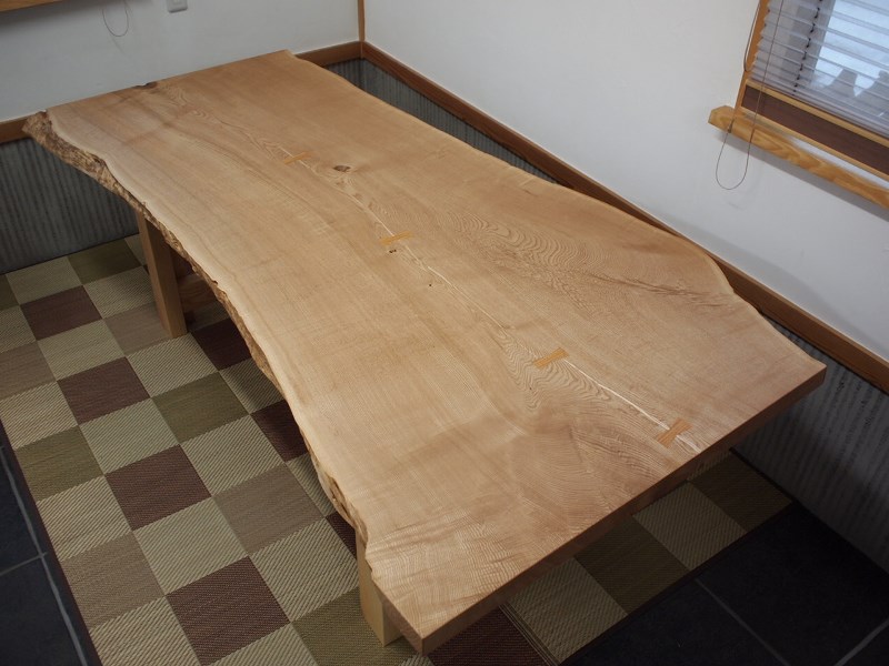 栗超幅広一枚板テーブル、完成20140308a