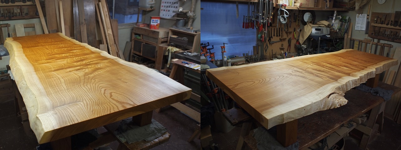 埼玉県・星野様の総欅造り一枚板座卓2台が完成しました