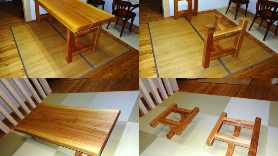 お客様のDIY作品「杉一枚板テーブル・2WAYタイプ脚」～群馬県・永井様～