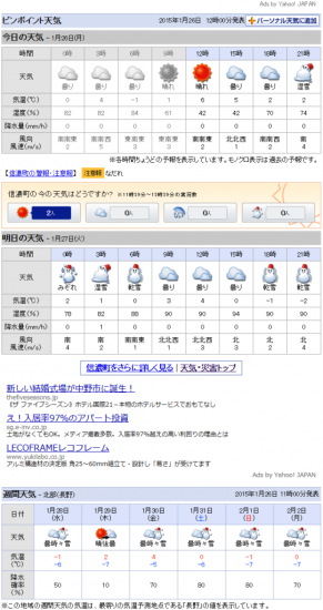 今日の信州・黒姫20150126～暖かい1日～